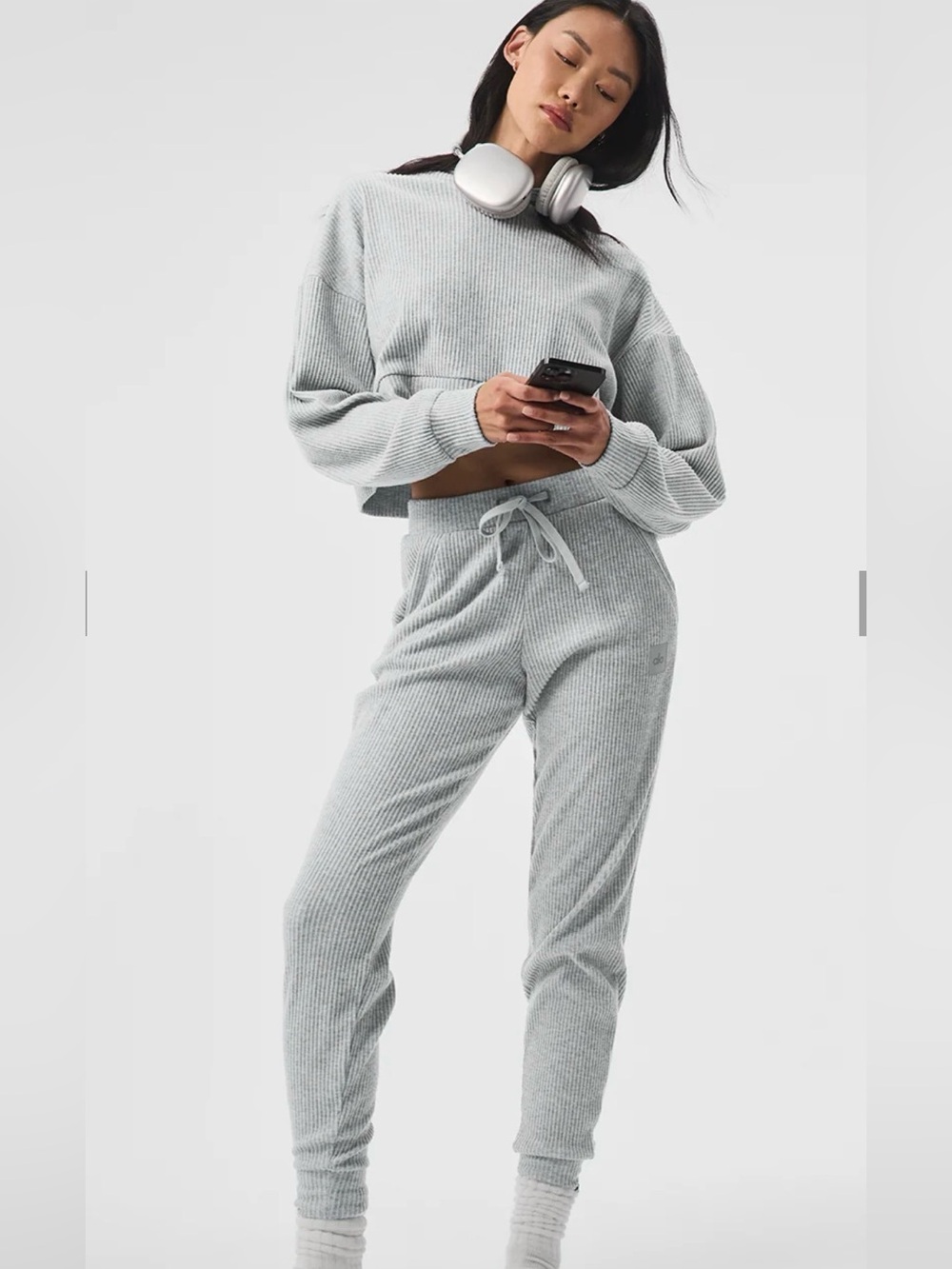 ALO Yoga Ribbed Sweatshirt AND Joggers in Heather Gray